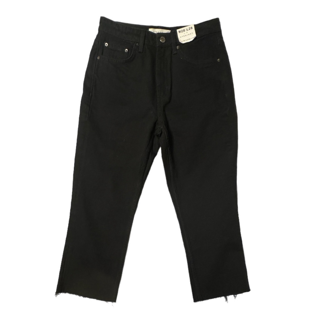 Top Shop Raw Edge Hem Straight Leg Jeans Petite Sz 6 W28 New w Tags Black Pants